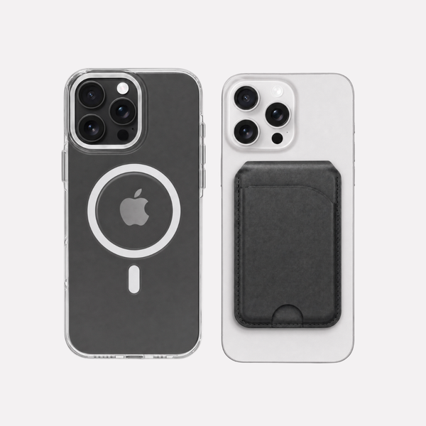 Pack Essentials - Funda MagSafe N1 Clear + Tarjetero MagSafe Desmontable N1 Wallet - iPhone 13 / Negro